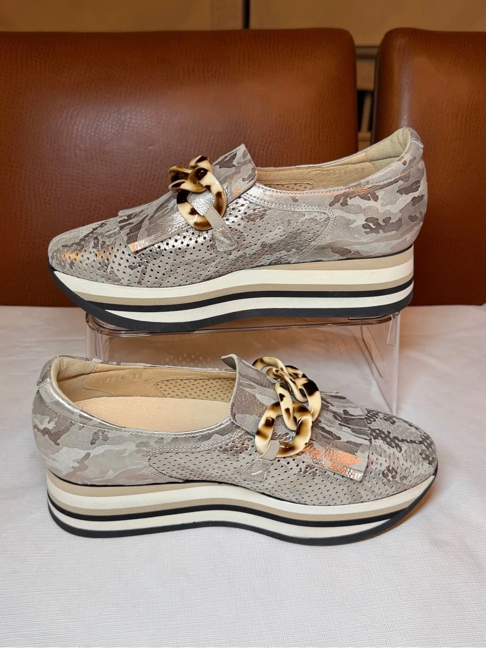 Softwaves Cadie Metallic Camo Platform Sneaker Loafer 38 US 7.5 8 NWOB